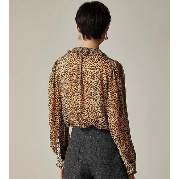 NWT J. Crew Ruffle Button-up Shirt Leopard-print Crinkle Chiffon Brown - Picture 6 of 6